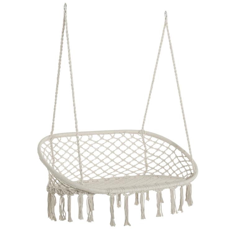 Two-Seater Boho Macrame Hammock Swing - Cream White