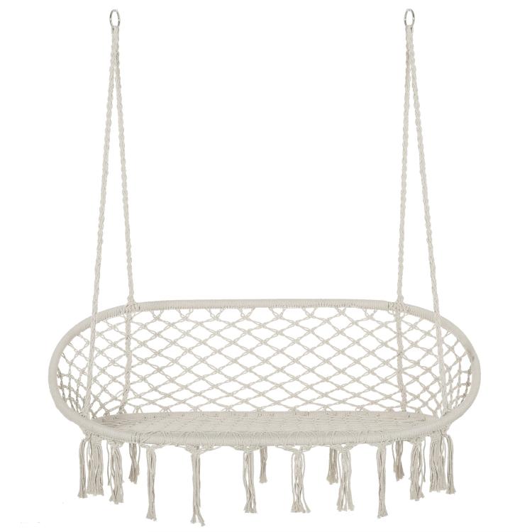 Two-Seater Boho Macrame Hammock Swing - Cream White