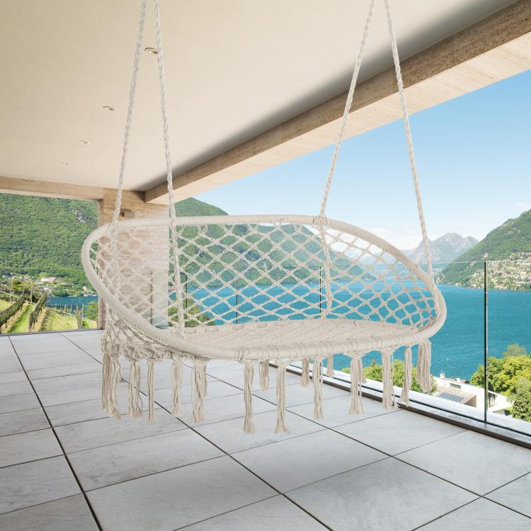 Two-Seater Boho Macrame Hammock Swing - Cream White