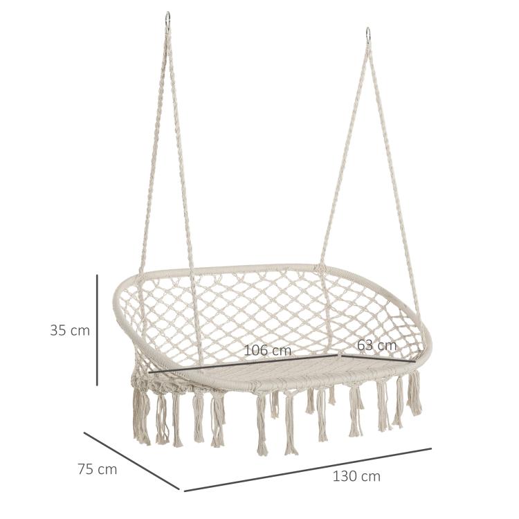 Two-Seater Boho Macrame Hammock Swing - Cream White