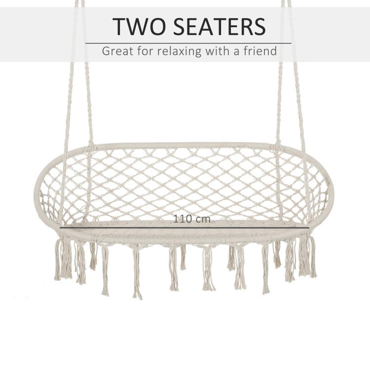 Two-Seater Boho Macrame Hammock Swing - Cream White