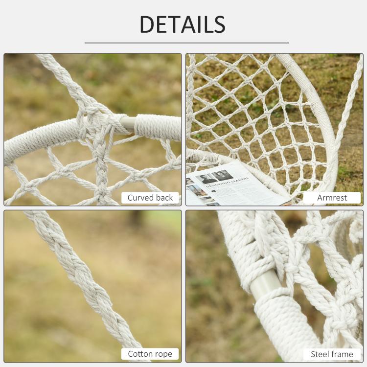Two-Seater Boho Macrame Hammock Swing - Cream White