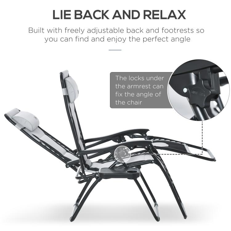 Zero Gravity Lounger Chair, Folding Reclining Patio Chair with Padded Seat, Cup Holder, Soft Cushion and Headrest for Poolside, Camping, Light Grey