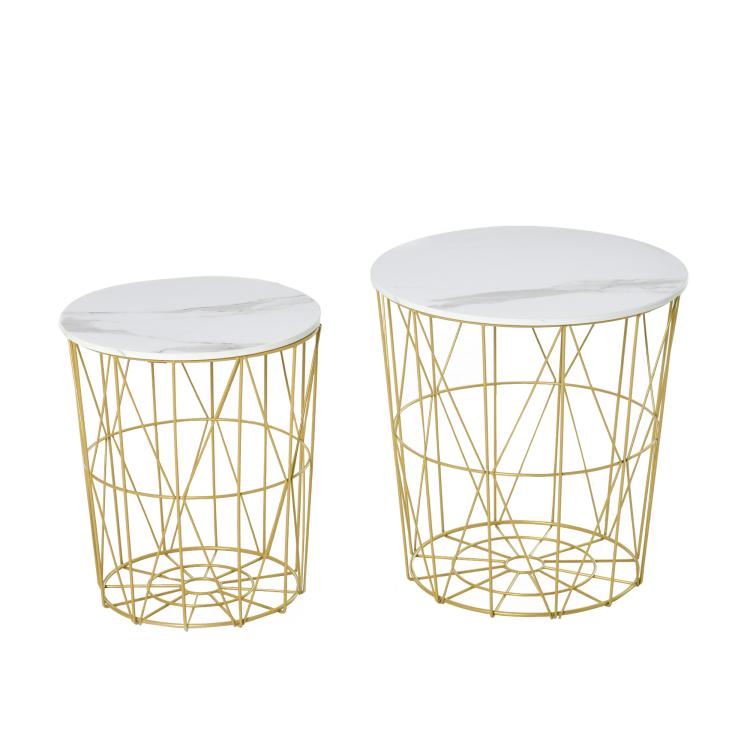 Set of 2 Nesting Side Tables with Storage, Round End Tables Coffee Tables with Steel Frame and Removable Round Top, for Living Room, bedroom, office, White