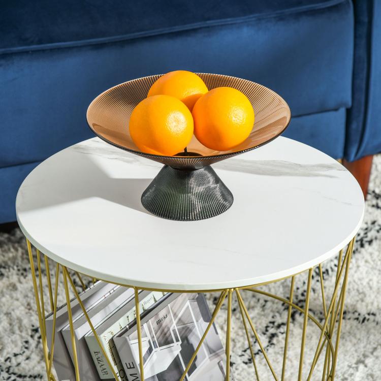 Set of 2 Nesting Side Tables with Storage, Round End Tables Coffee Tables with Steel Frame and Removable Round Top, for Living Room, bedroom, office, White