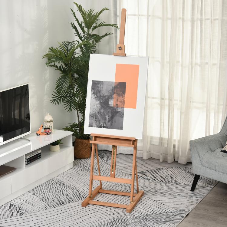 Wooden Easel Stand H-Frame Artist Easel with 171-230cm Adjustable Height and 0-80 Degrees Working Angles Beech Wood Art Easel for Displaying Painting Wedding Sign Nature Wood Finish