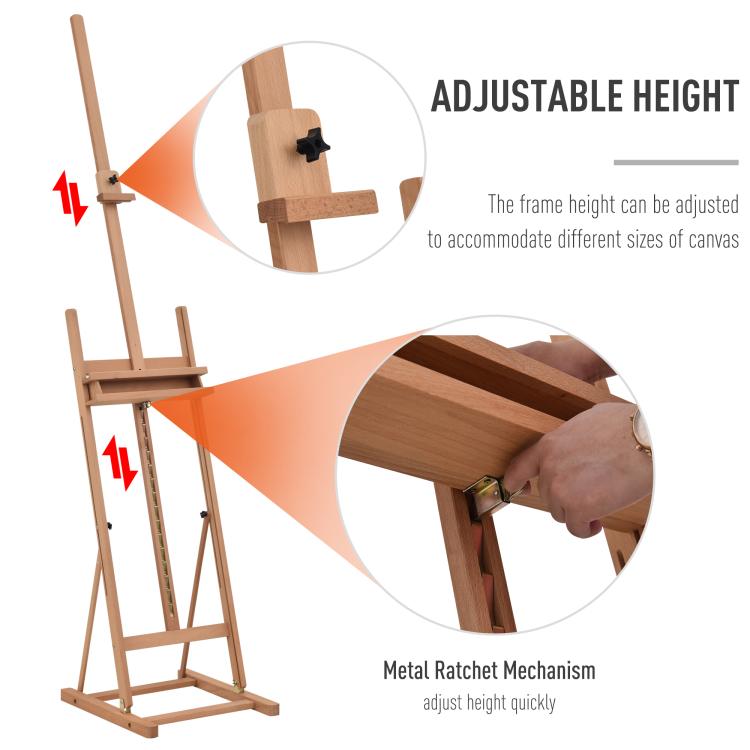 Wooden Easel Stand H-Frame Artist Easel with 171-230cm Adjustable Height and 0-80 Degrees Working Angles Beech Wood Art Easel for Displaying Painting Wedding Sign Nature Wood Finish