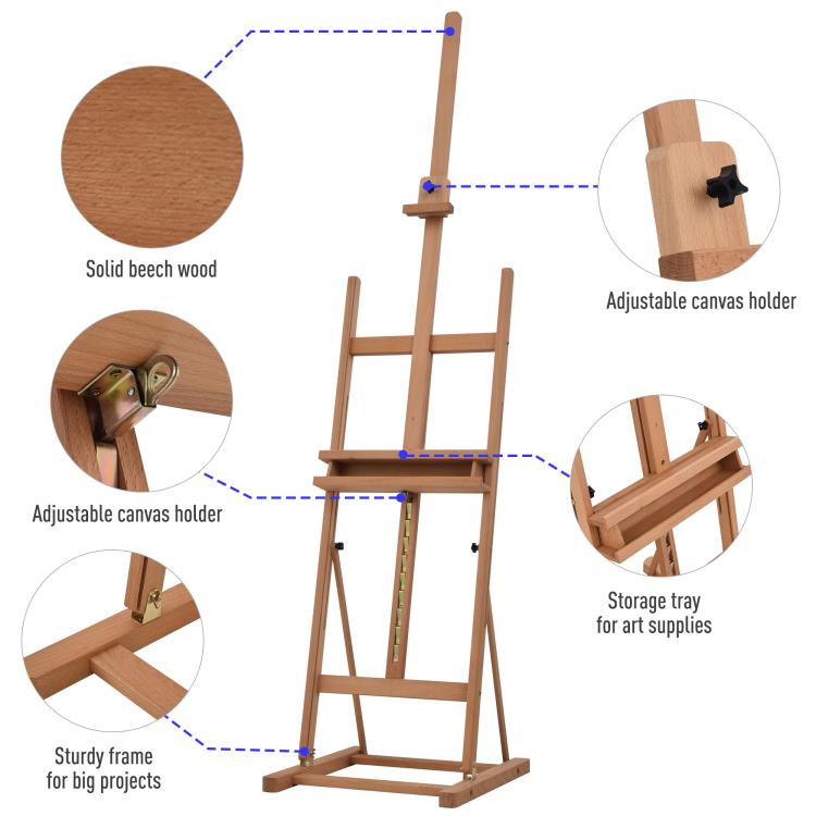 Wooden Easel Stand H-Frame Artist Easel with 171-230cm Adjustable Height and 0-80 Degrees Working Angles Beech Wood Art Easel for Displaying Painting Wedding Sign Nature Wood Finish