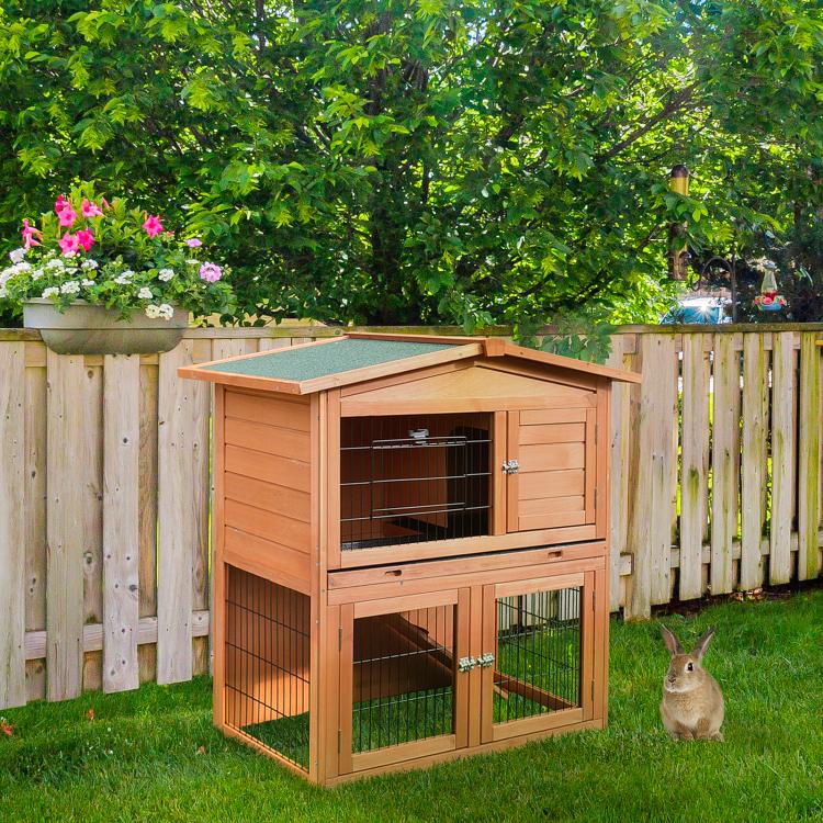 Rabbit Hutch Outdoor Guinea Pig Hutch 2-Tier Bunny Cage with No-Leak Tray 100.5 x 55 x 101 cm