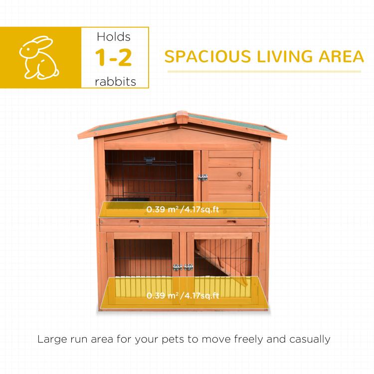 Rabbit Hutch Outdoor Guinea Pig Hutch 2-Tier Bunny Cage with No-Leak Tray 100.5 x 55 x 101 cm
