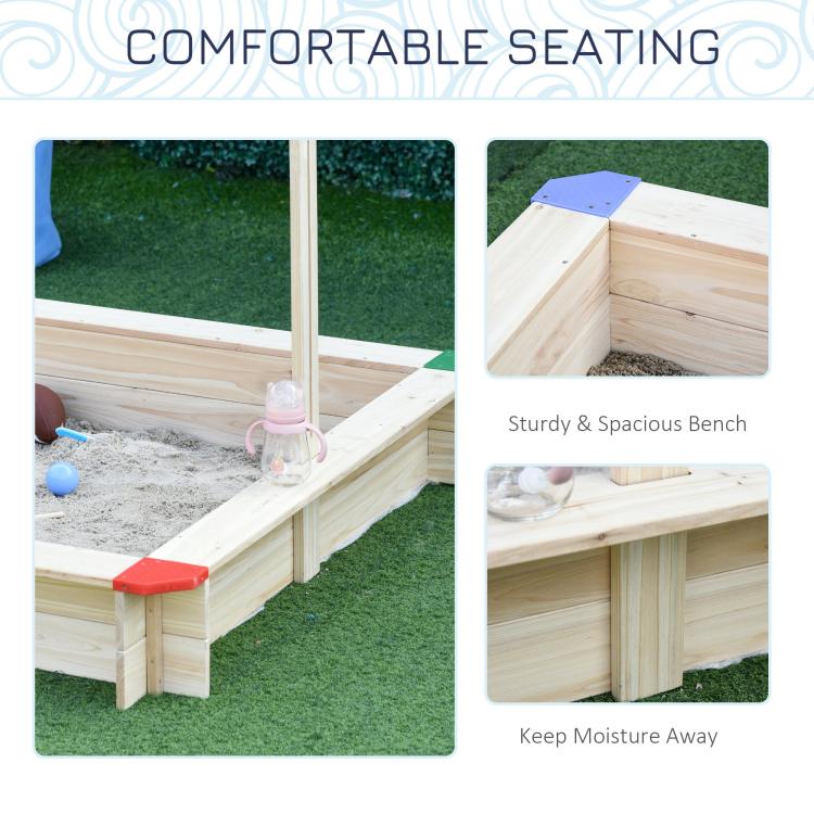 Kids Wooden Sand Pit Sandbox Children Square Outdoor Playset Adjustable Canopy Bench Seat 120x120x120cm