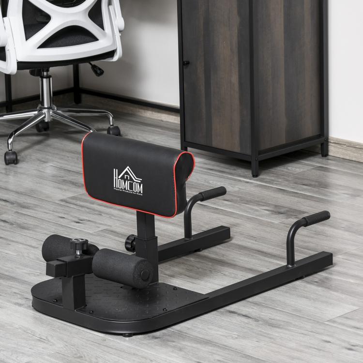 Squat Machine with Push Up Stand, Padded Hip Thrust Bench with Adjustable Cushion for Home Gym Work Out, Black