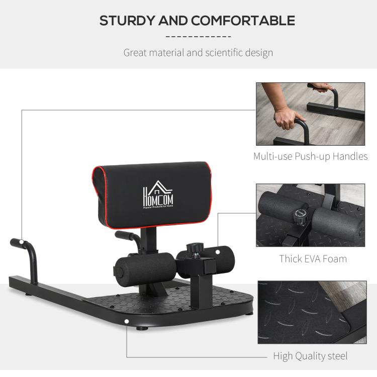 Squat Machine with Push Up Stand, Padded Hip Thrust Bench with Adjustable Cushion for Home Gym Work Out, Black