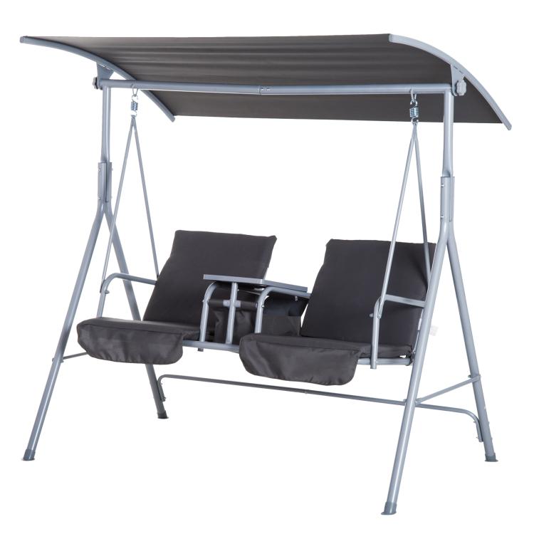 Steel Frame 2-Seater Swing Chair w/ Table Grey