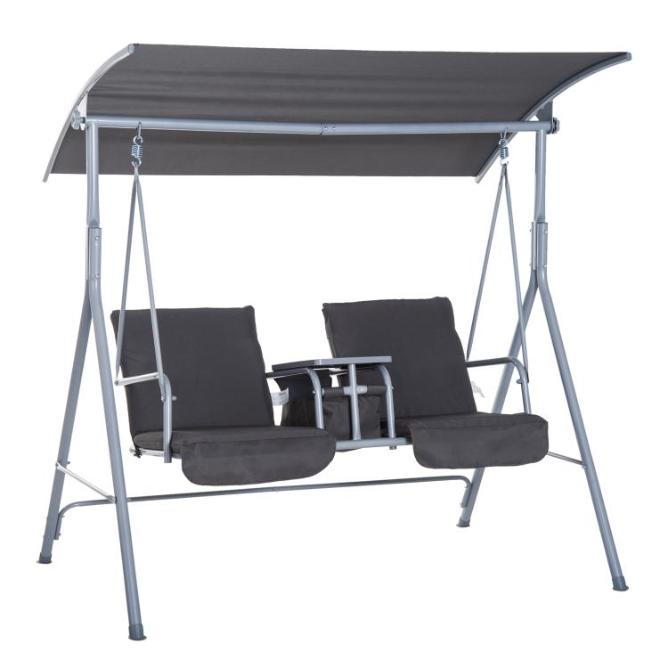 Steel Frame 2-Seater Swing Chair w/ Table Grey