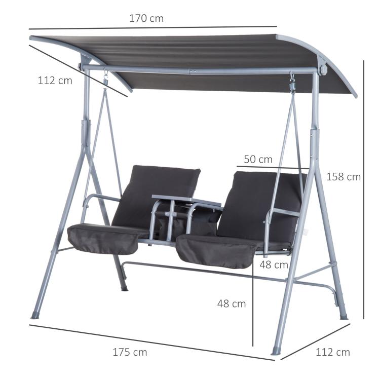 Steel Frame 2-Seater Swing Chair w/ Table Grey