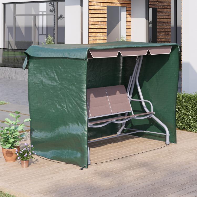 Patio 3 Seater Swing Chair Bench Cover Outdoor Garden Furniture Rain Protection Cover Protector Waterproof Anti-UV, 215L x 155W x 150Hcm, Dark Green