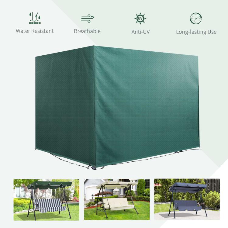 Patio 3 Seater Swing Chair Bench Cover Outdoor Garden Furniture Rain Protection Cover Protector Waterproof Anti-UV, 215L x 155W x 150Hcm, Dark Green