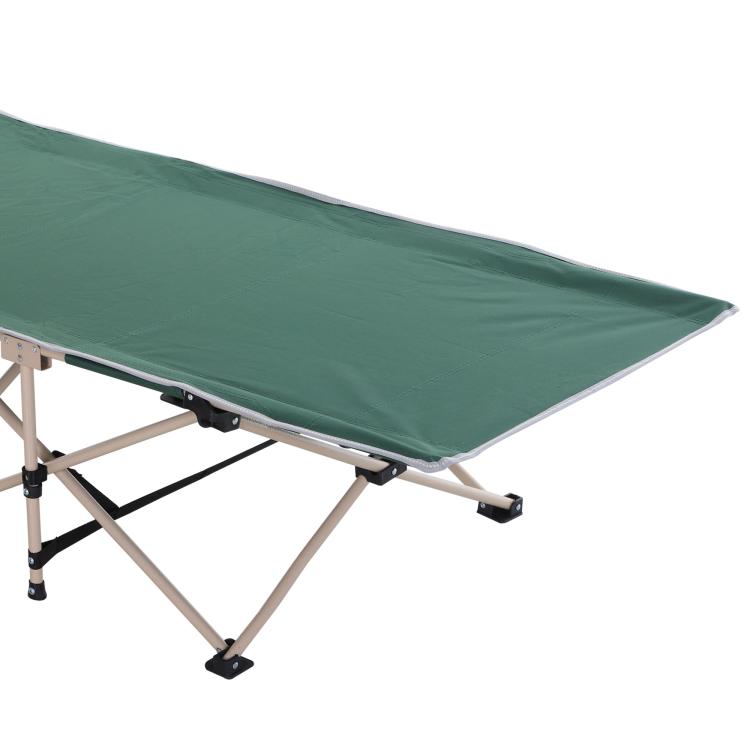 Single Person Camping Bed Folding Cot Outdoor Patio Portable Military Sleeping Bed Travel Guest Leisure Fishing with Side Pocket and Carry Bag - Green