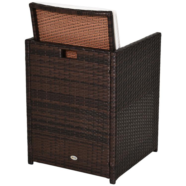 2 Seater Rattan Cube Garden Furniture Set, Rattan Dining Set with Cushions, Outdoor Dining Table and Chairs with 2 Armchairs, 2 Stools, Rectangular Glass Top Table for Patio, Balcony, Brown