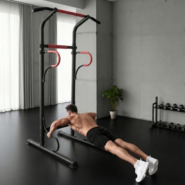 Steel Multi-Use Exercise Power Tower Pull Up Station Adjustable Height W/ Grips