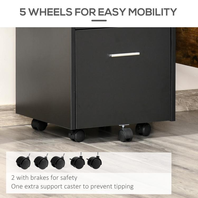 Lockable Two-Drawer Filing Cabinet, with Wheels - Black