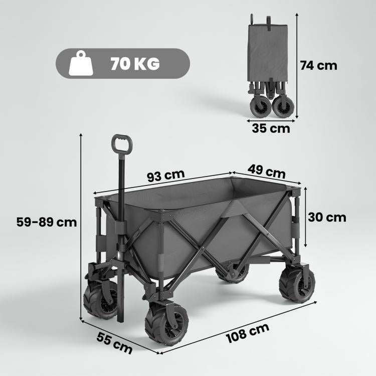 Outdoor Pull Along Cart Folding Cargo Wagon Trailer Trolley for Beach Garden with Handle, Anti-Slip Wheel - Dark Grey