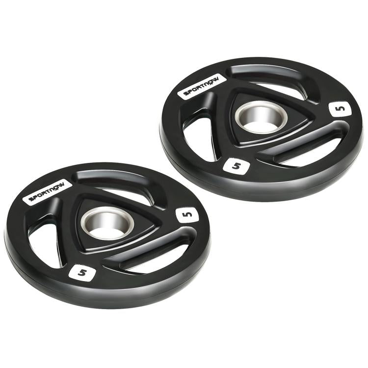 Two 5kg Olympic Weight Plates, Tri-Grip Rubber-Coated Barbell Weights, with 5cm Holes, for Home, Gym, Office