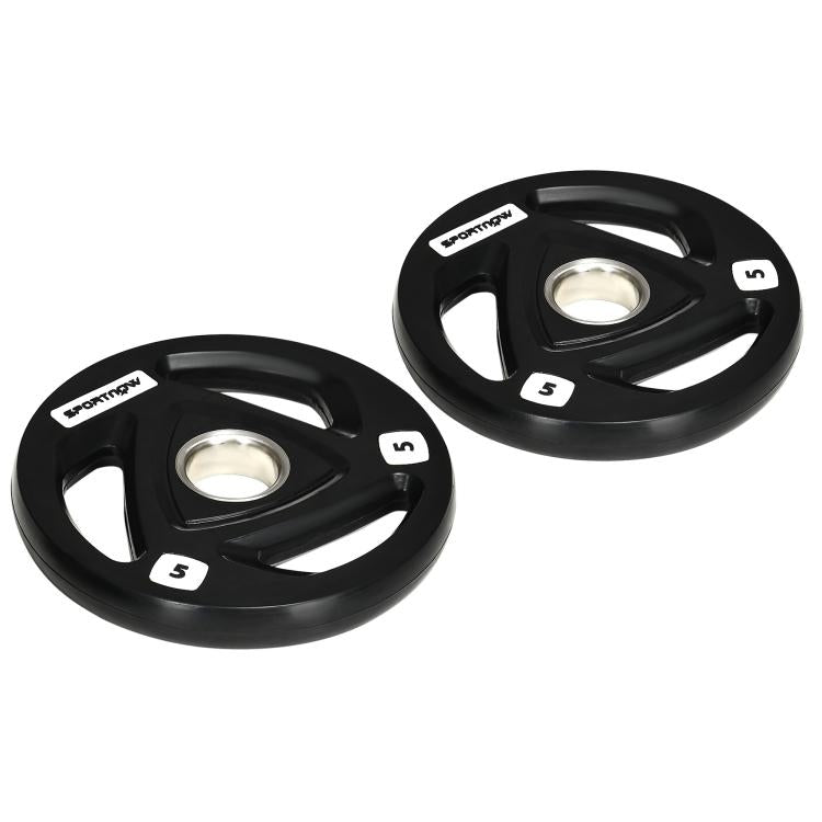 Two 5kg Olympic Weight Plates, Tri-Grip Rubber-Coated Barbell Weights, with 5cm Holes, for Home, Gym, Office