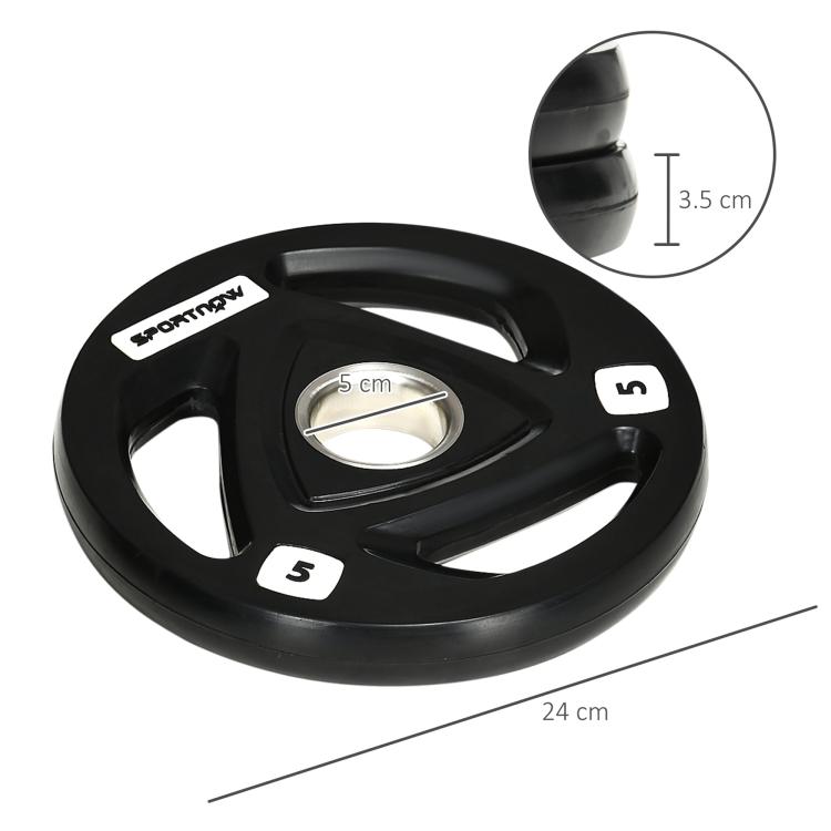 Two 5kg Olympic Weight Plates, Tri-Grip Rubber-Coated Barbell Weights, with 5cm Holes, for Home, Gym, Office
