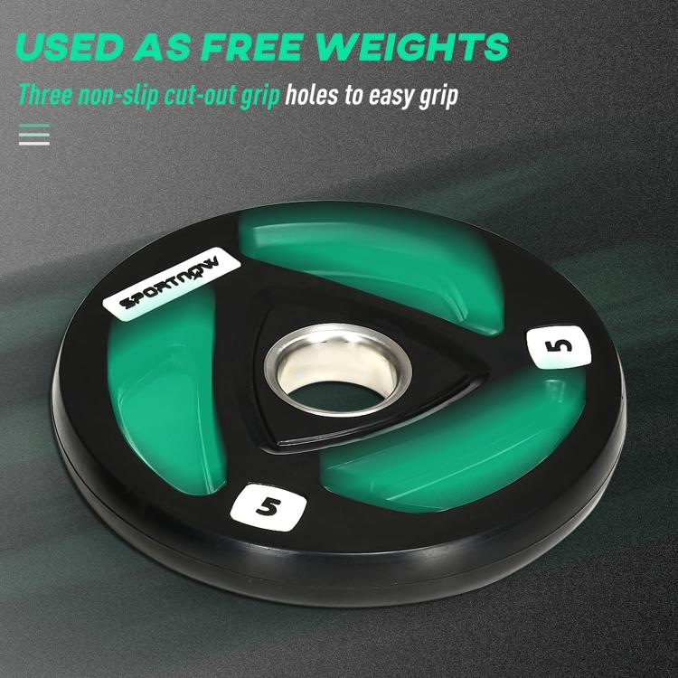 Two 5kg Olympic Weight Plates, Tri-Grip Rubber-Coated Barbell Weights, with 5cm Holes, for Home, Gym, Office