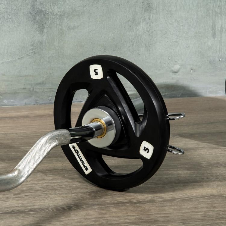 Two 5kg Olympic Weight Plates, Tri-Grip Rubber-Coated Barbell Weights, with 5cm Holes, for Home, Gym, Office