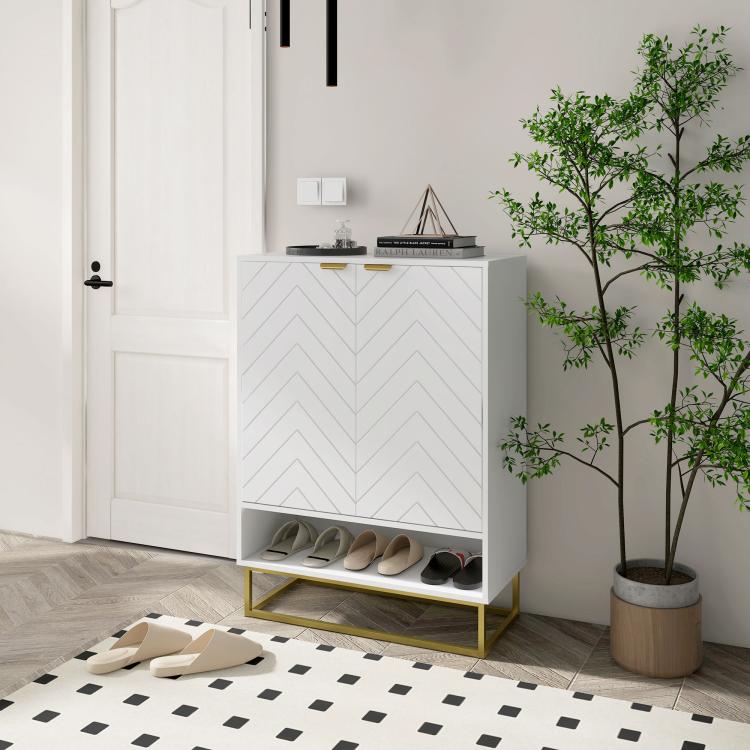 Shoe Storage Cabinet, Modern Shoe Cupboard with Open Shelf, Adjustable Shelf, 6 Vents, Shoe Rack for 12 Pairs of Shoes