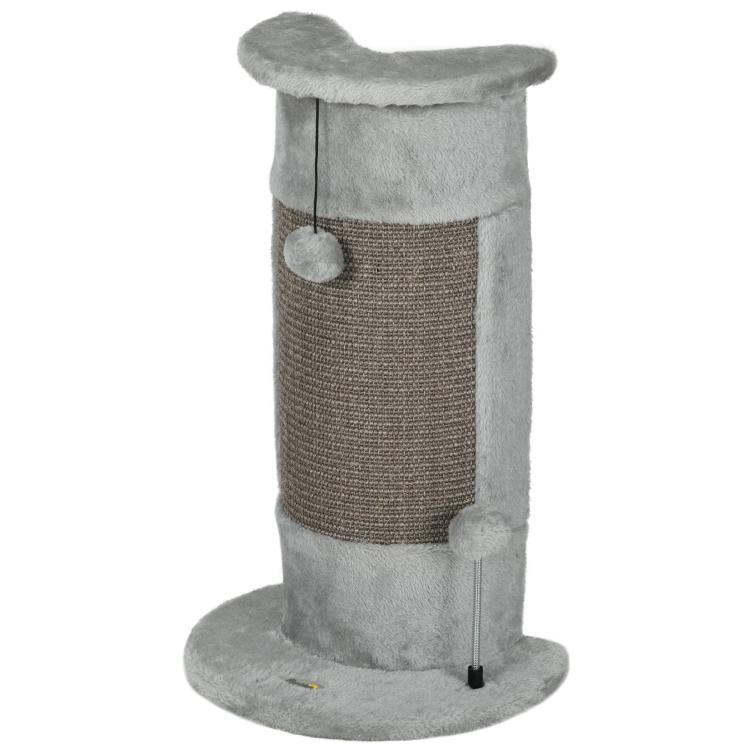 58cm Cat Scratching Post, with Covered Plush, Play Balls, for Corner Walls - Grey