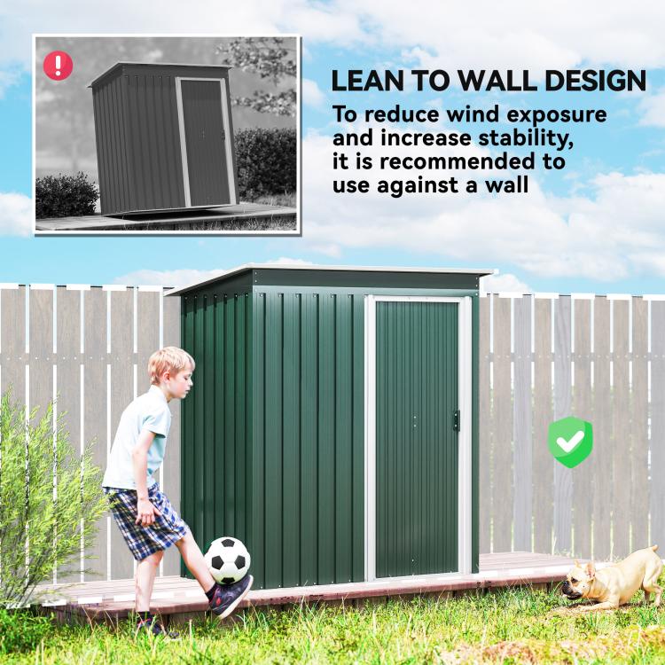 5 x 3ft Garden Storage Shed with Sliding Door and Sloped Roof Outdoor Equipment Tool, Green