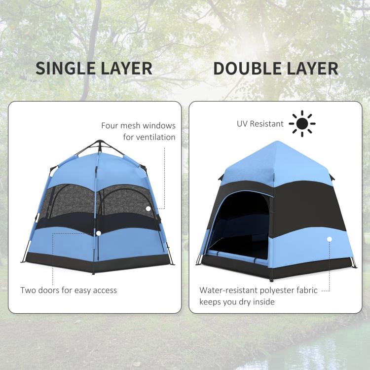 3 Man Instant Pop Up Tent with Rainfly, Portable Camping Shelter with Sewn-in Groundsheet, Carry Bag, Blue