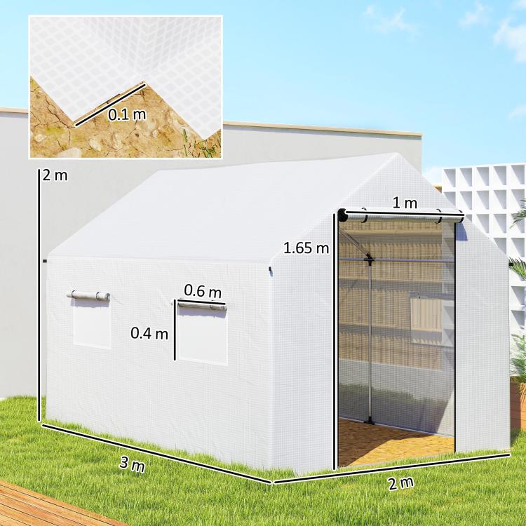 Polyethylene Walk-in Polytunnel Greenhouse, 2 x 3(m), White