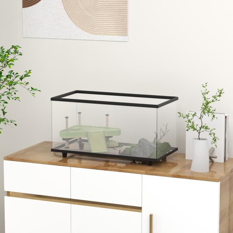 50L Glass Turtle Tank Aquarium with Basking Platform, Easy Drainage