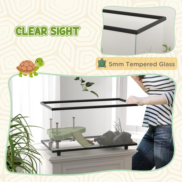 50L Glass Turtle Tank Aquarium with Basking Platform, Easy Drainage