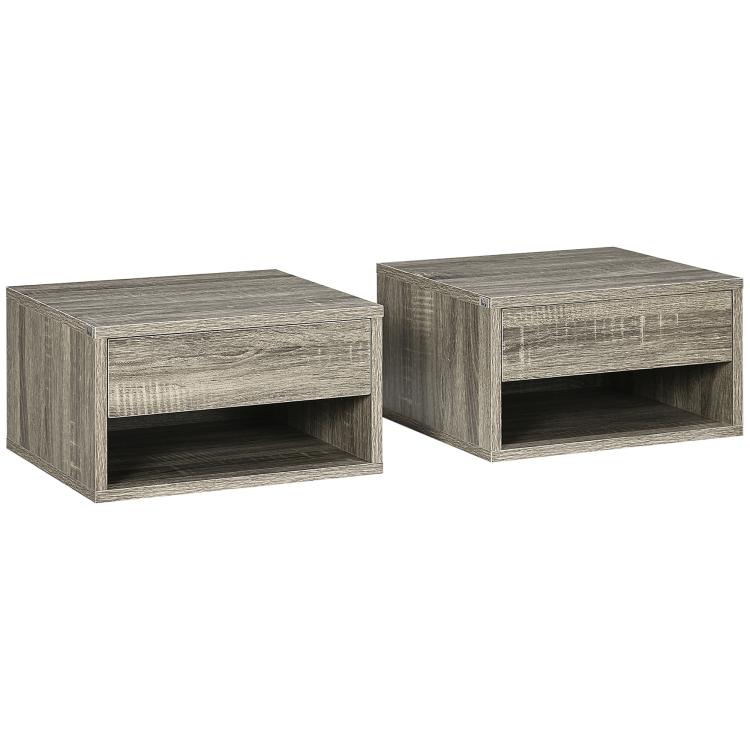 Floating Bedside Tables Set of 2, Wall Mounted Nightstand, Brown Wood-Effect