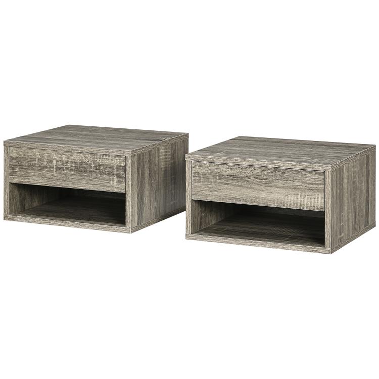 Floating Bedside Tables Set of 2, Wall Mounted Nightstand, Brown Wood-Effect