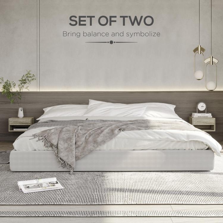 Floating Bedside Tables Set of 2, Wall Mounted Nightstand, Brown Wood-Effect