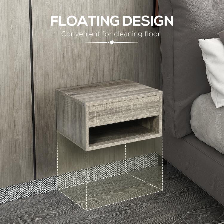 Floating Bedside Tables Set of 2, Wall Mounted Nightstand, Brown Wood-Effect
