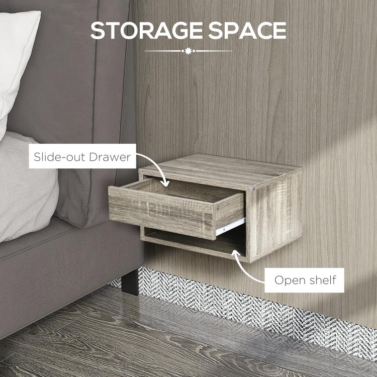 Floating Bedside Tables Set of 2, Wall Mounted Nightstand, Brown Wood-Effect