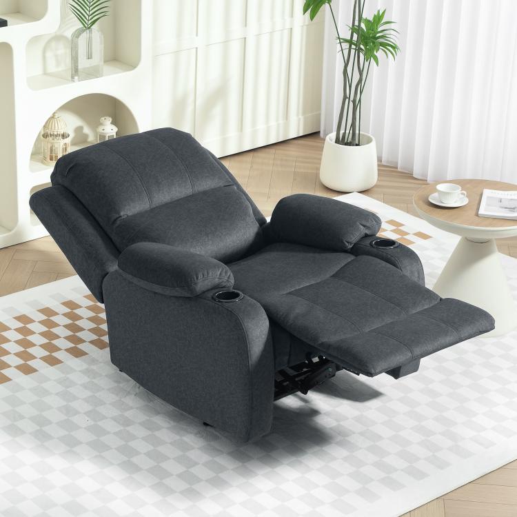 Microfibre Manual Reclining Armchair, with Footrest - Black