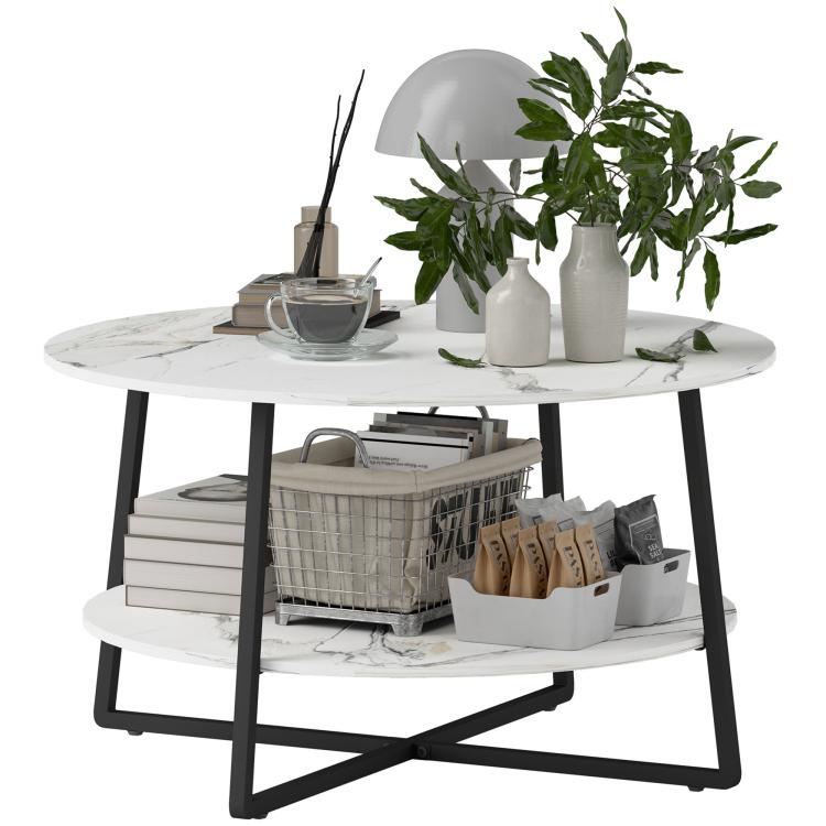 Two-Tier Marble-Effect Coffee Table - White/Black
