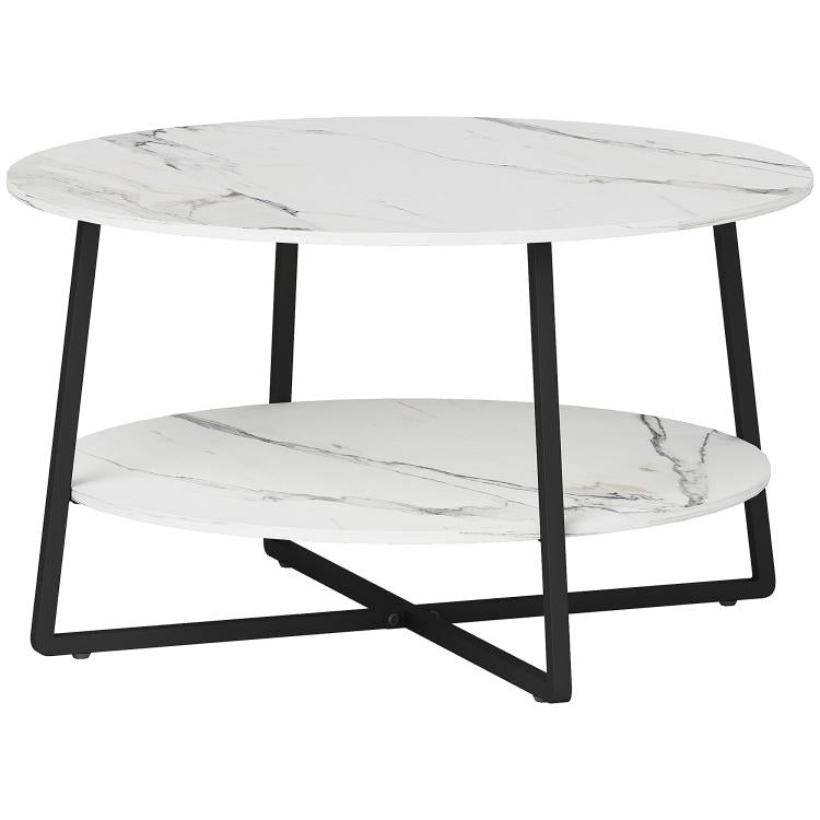 Two-Tier Marble-Effect Coffee Table - White/Black