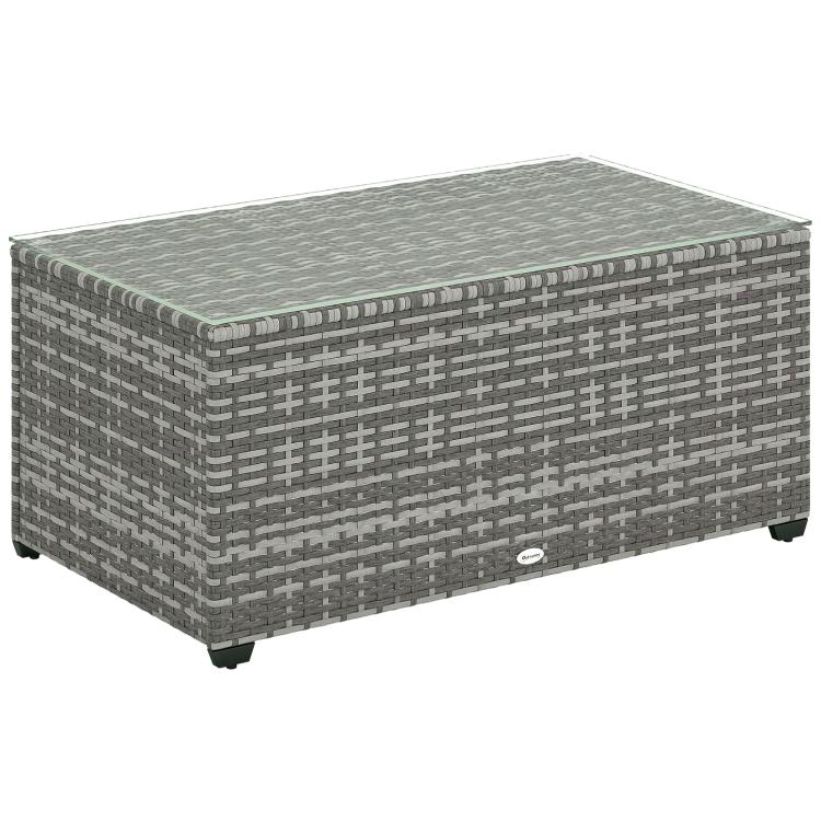 90 x 50cm Glass-Top Rattan Side Table - Light Grey