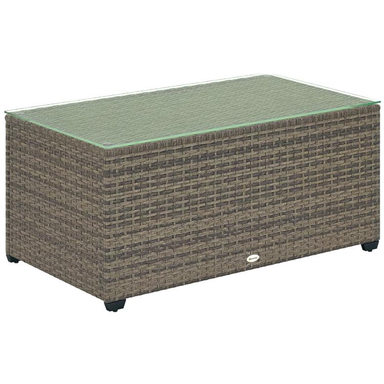 90 x 50cm Glass-Top Rattan Side Table - Dark Grey