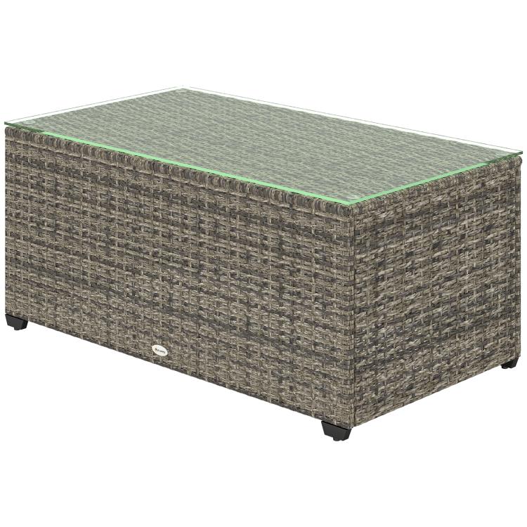 90 x 50cm Glass-Top Rattan Side Table - Dark Grey